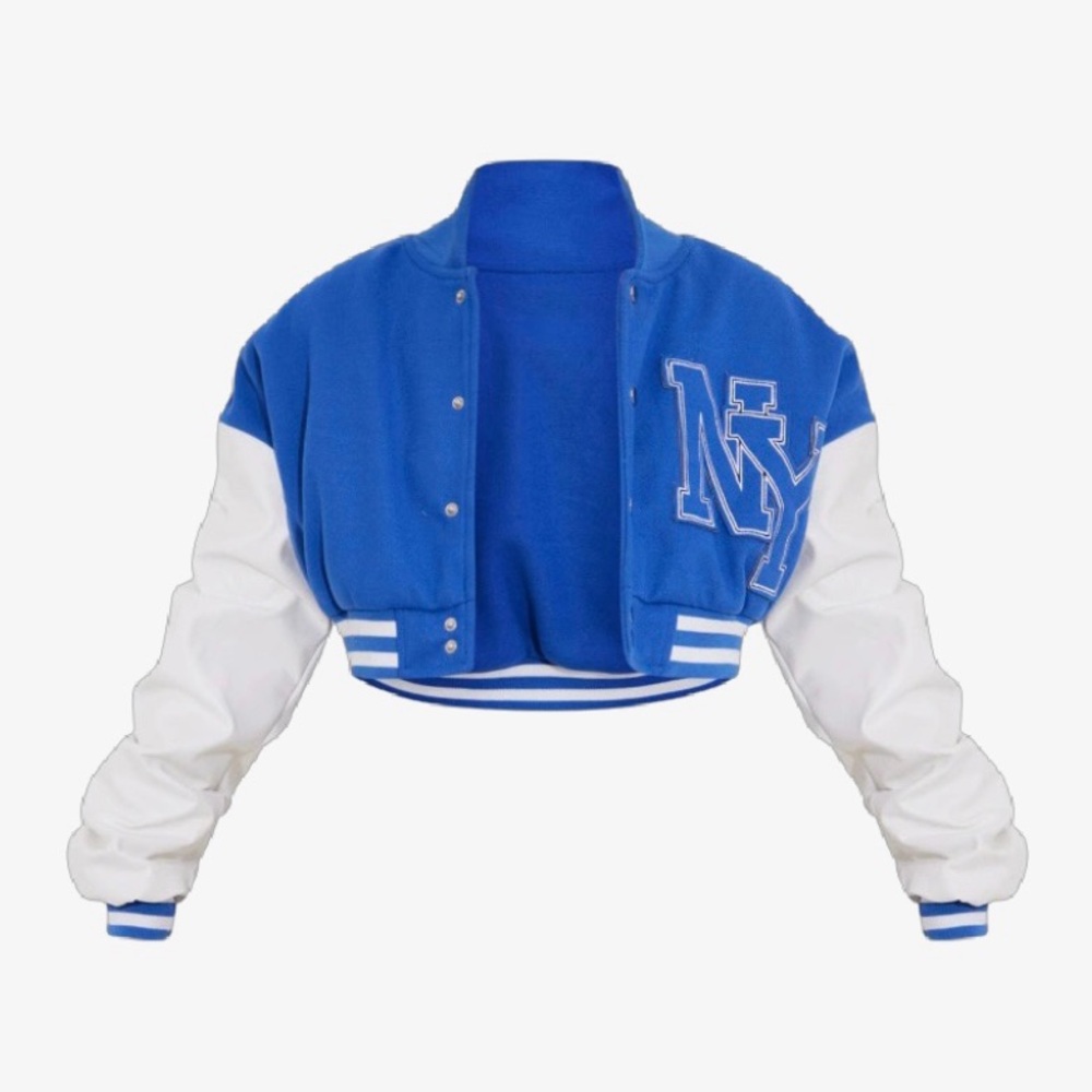PrettyLittleThing Women’s Blue Cropped Bomber Jacket
